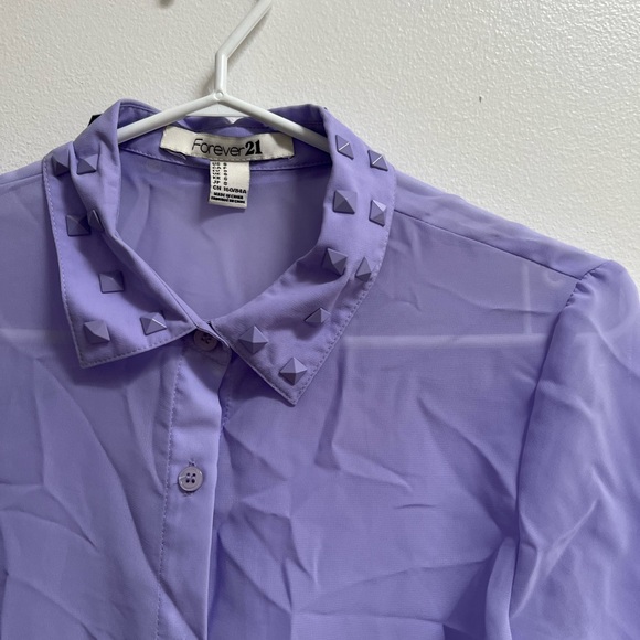 Forever 21 Purple Chiffon Shirt with Monochromatic Studded Collar S - Picture 2 of 4